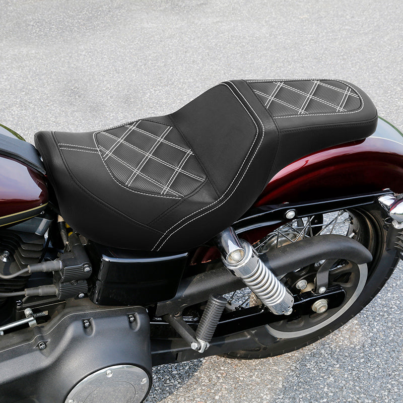 Gel Seat C.C. RIDER Dyna Step Up Seat 2 up Seat Diamond Stitching For Dyna Low Rider Fat Bob FXD/FXDWG, 2006-2017