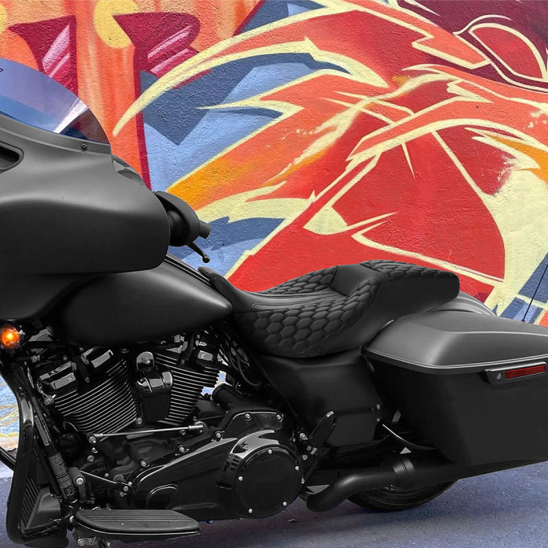 Gel Seat C.C. RIDER Touring Seat 2 up Seat Driver Passenger Seat For Harley Touring Street Glide Road Glide Electra Glide Honeycomb Stitiching, 2008-2023