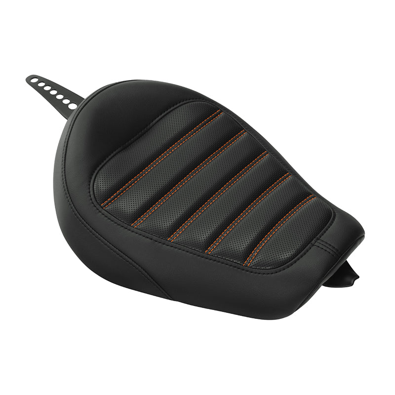 C.C.RIDER Sportster Seat Front Solo Seat Driver Rider Cushion Orange Roll Stitching, 2010-2023 XL models