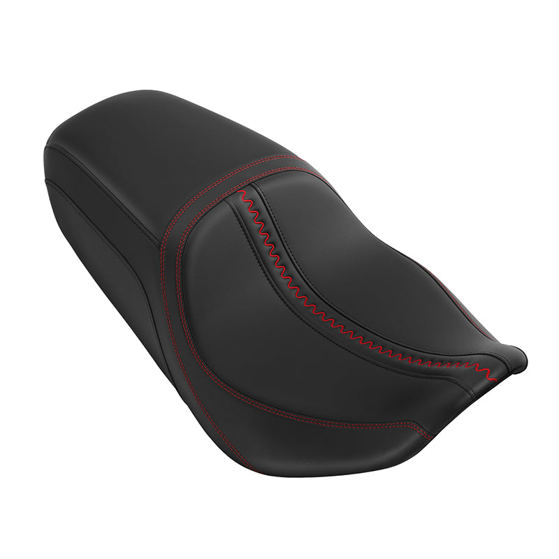 C.C. RIDER Touring Seat One Piece 2 Up Seat Driver Passenger Seat Black Red Stitching For Street Glide Road Glide, 2023-2025