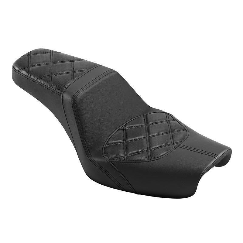 C.C. RIDER Dyna Step Up Seat 2 Up Seat Black Diamond Stitching For Dyna Wide Glide Super Glide, 1996-2003