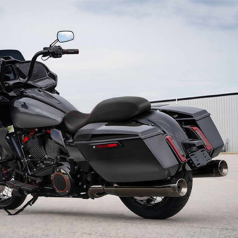 C.C. RIDER Touring Seat One Piece 2 Up Seat Driver Passenger Seat Black Red Stitching For Street Glide Road Glide, 2023-2025
