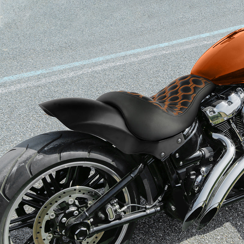 C.C.RIDER Custom Short Oval Rear Fender With Orange Stitching Solo Seat in Black Gelcoat Finish For Harley Softail Breakout FXBR FXBRS, 2018-2023
