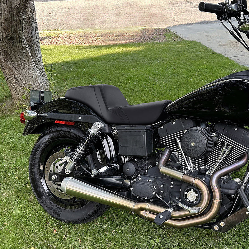 C.C. RIDER Dyna Step Up Seat 2 Up Seat Black Diamond Stitching For Dyna Wide Glide Super Glide, 1996-2003