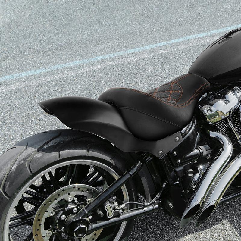 C.C.RIDER Custom Short Oval Rear Fender With Orange Lattice Solo Seat in Black Gelcoat Finish For Harley Softail Breakout FXBR FXBRS, 2018-2023