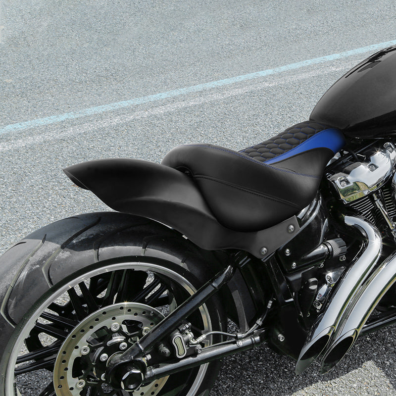 C.C.RIDER Custom Short Oval Rear Fender With Blue Honeycomb Solo Seat in Black Gelcoat Finish For Harley Softail Breakout FXBR FXBRS, 2018-2023