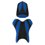 C.C. RIDER YZF R1 Front And Rear Seat Black Blue Alcantara Leather For YAMAHA YZFR1, 2004-2006