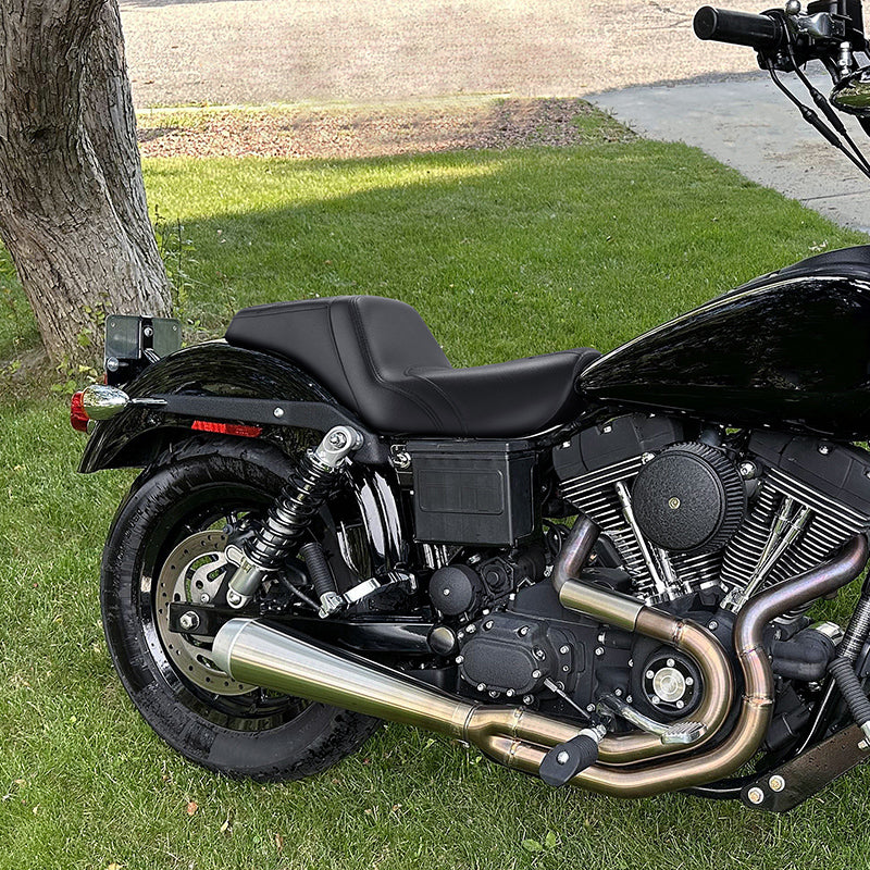 C.C. RIDER Dyna Step Up Seat 2 Up Seat Black Carbon Fiber Stitching For Dyna Wide Glide Super Glide, 1996-2003
