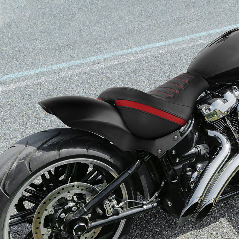C.C.RIDER Custom Short Oval Rear Fender With Red Stitching Solo Seat in Black Gelcoat Finish For Harley Softail Breakout FXBR FXBRS, 2018-2023