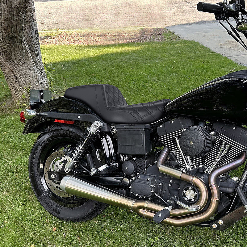C.C. RIDER Dyna Step Up Seat 2 Up Seat Black Lattice Stitching For Dyna Wide Glide Super Glide, 1996-2003
