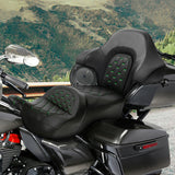 C.C. RIDER Touring Seat Driver Passenger Seat With Backrest For Harley CVO Road Glide Electra Glide Street Glide Road King, Black Green, 2014-2023