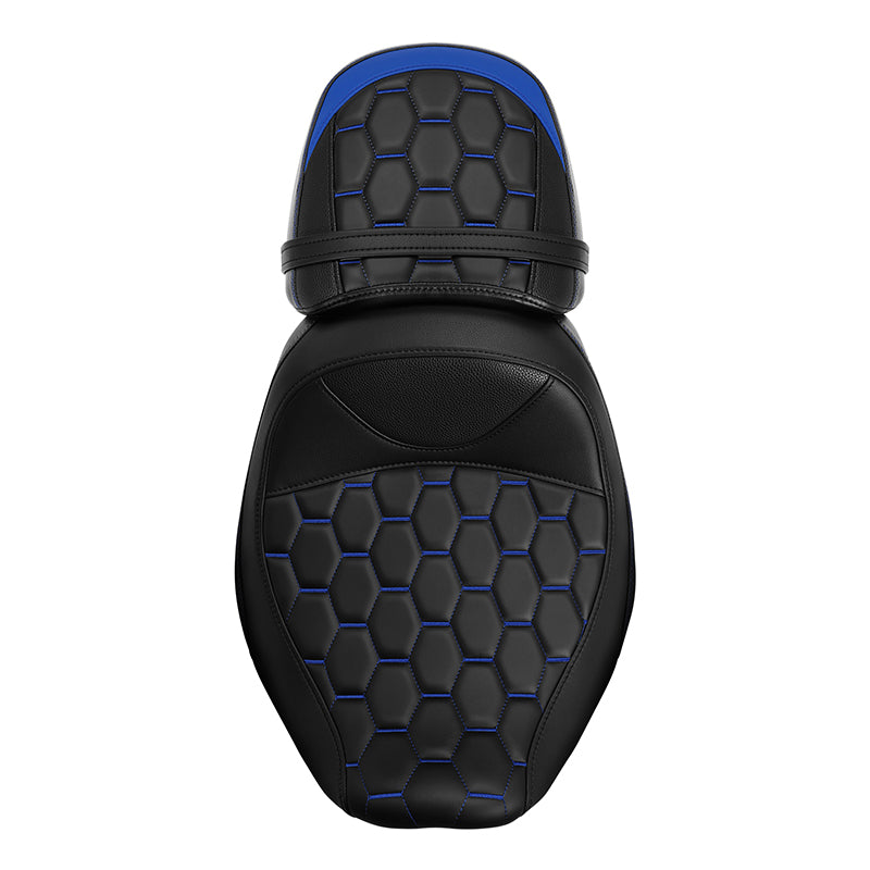 C.C. RIDER Touring Seat Two Piece 2 Up Seat Driver Solo Seat Passenger Seat Blue Honeycomb Stitching For CVO Street Glide CVO Road Glide, 2023-2025