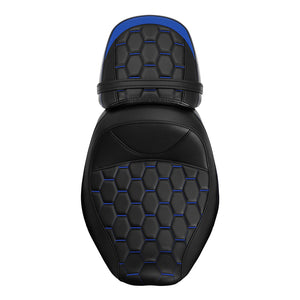 C.C. RIDER Touring Seat Two Piece 2 Up Seat Driver Solo Seat Passenger Seat Blue Honeycomb Stitching For CVO Street Glide CVO Road Glide, 2023-2025