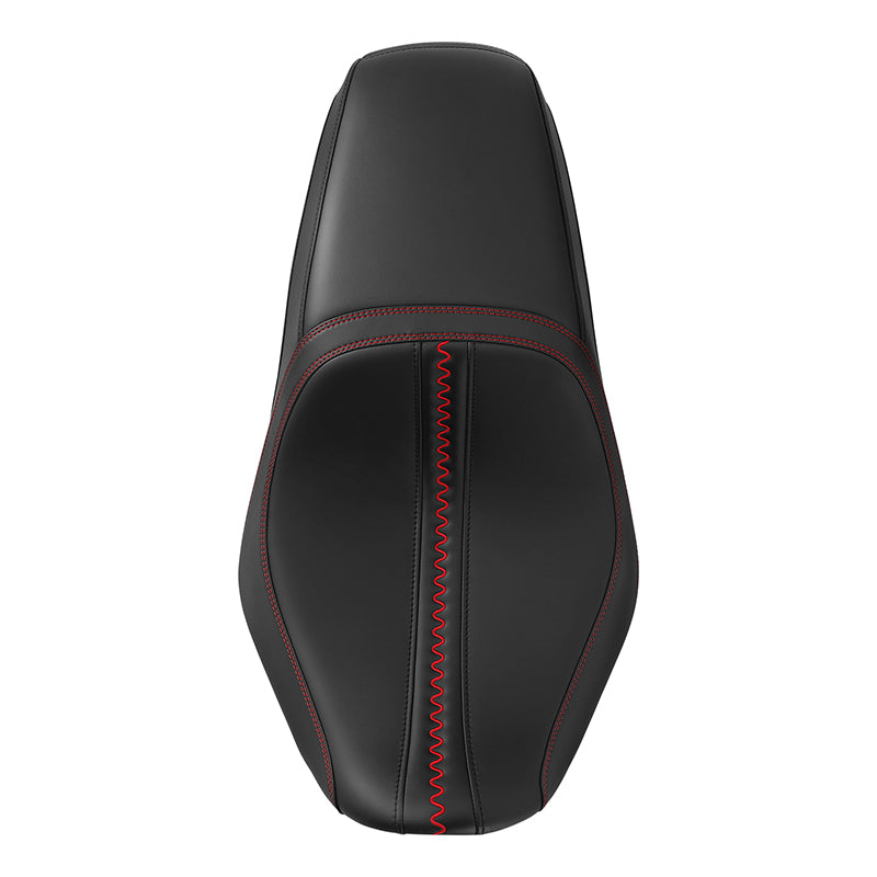 C.C. RIDER Touring Seat One Piece 2 Up Seat Driver Passenger Seat Black Red Stitching For Street Glide Road Glide, 2023-2025