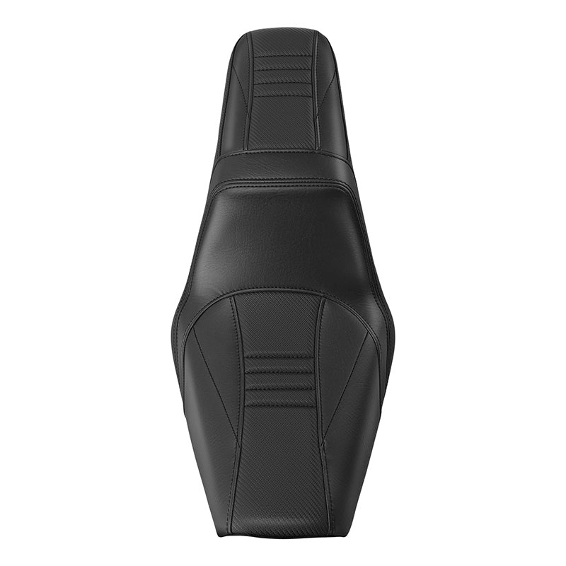 C.C. RIDER Dyna Step Up Seat 2 Up Seat Black Carbon Fiber Stitching For Dyna Wide Glide Super Glide, 1996-2003
