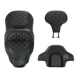 C.C. RIDER Touring Seat Driver Passenger Seat With Backrest For Harley CVO Road Glide Electra Glide Street Glide Road King, Black Green, 2014-2023
