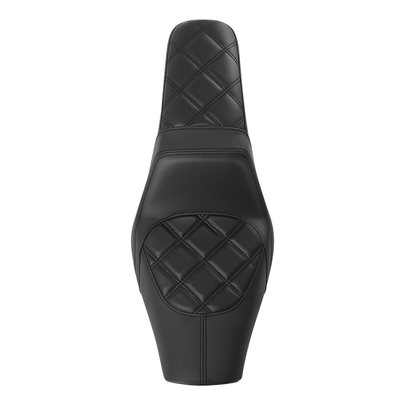 C.C. RIDER Dyna Step Up Seat 2 Up Seat Black Diamond Stitching For Dyna Wide Glide Super Glide, 1996-2003