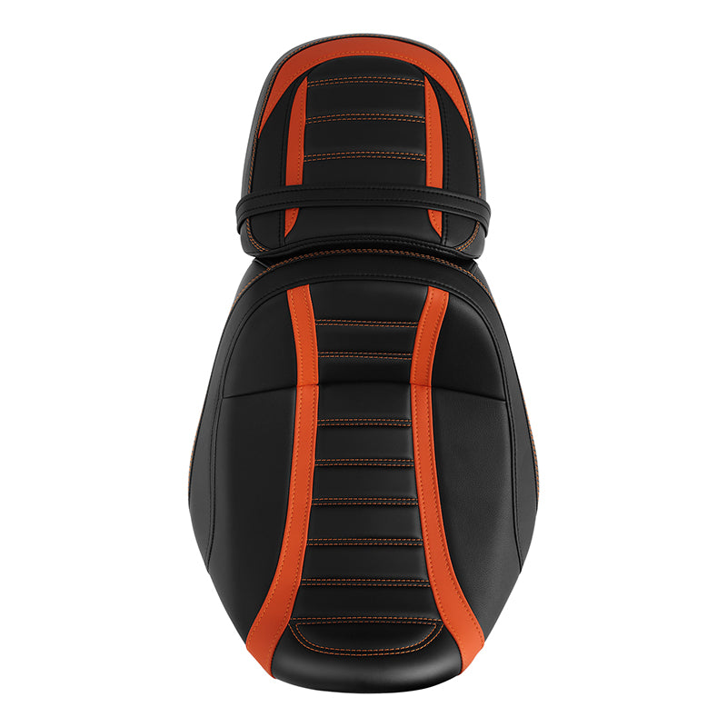 C.C. RIDER Touring Seat Two Piece 2 Up Seat Driver Solo Seat Passenger Seat Orange Trimming For CVO Street Glide CVO Road Glide, 2023-2025