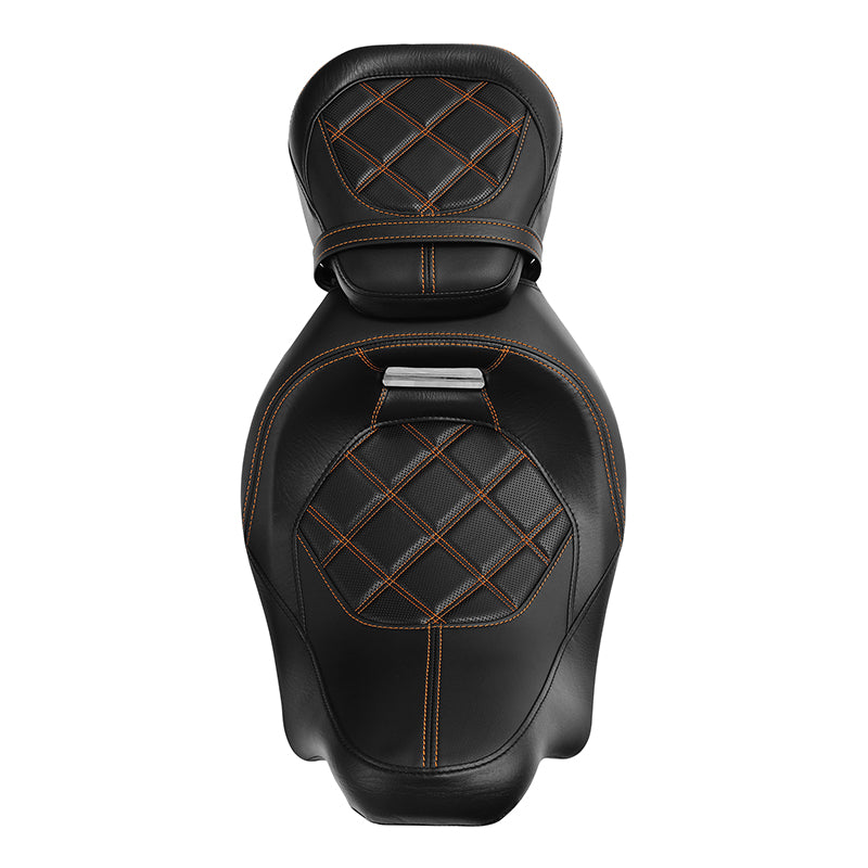NEW C.C. RIDER Touring Seat Two Piece 2 Up Seat Low Profile Driver Passenger Seat Lattice Sititching For Road Glide Street Glide Road King, 2009-2023