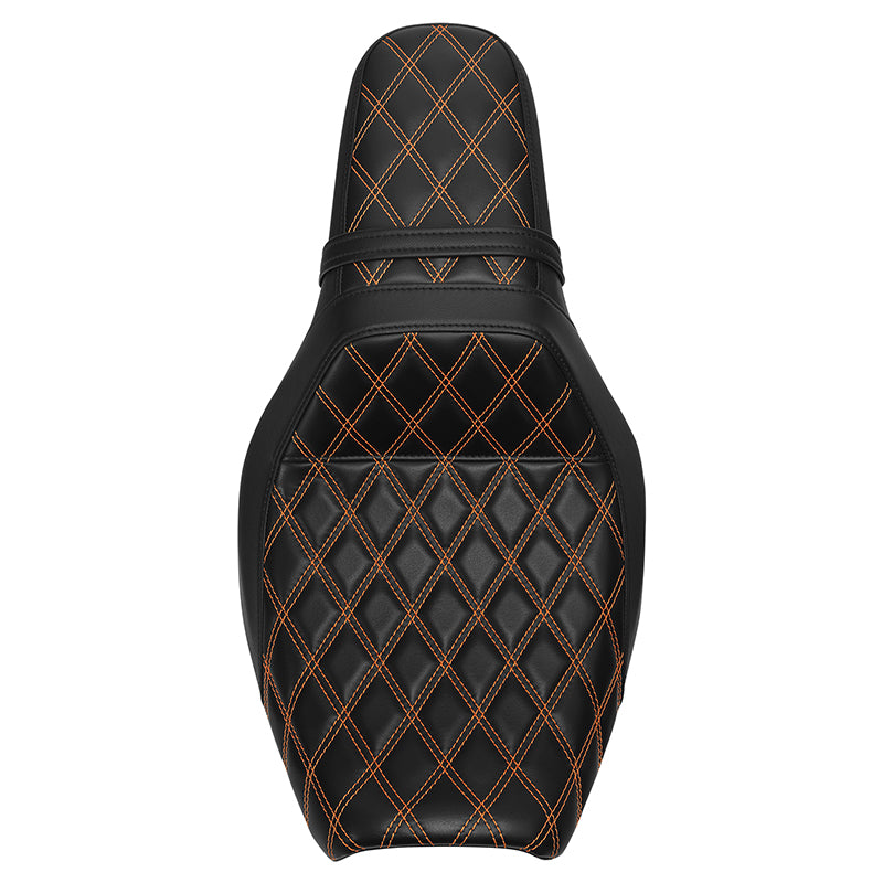 C.C. RIDER Softail Seat Driver And Passenger Seat Chopper Seat Orange Lattice Sitiching Fit Fat Bob 114 FXFB 2018-2023