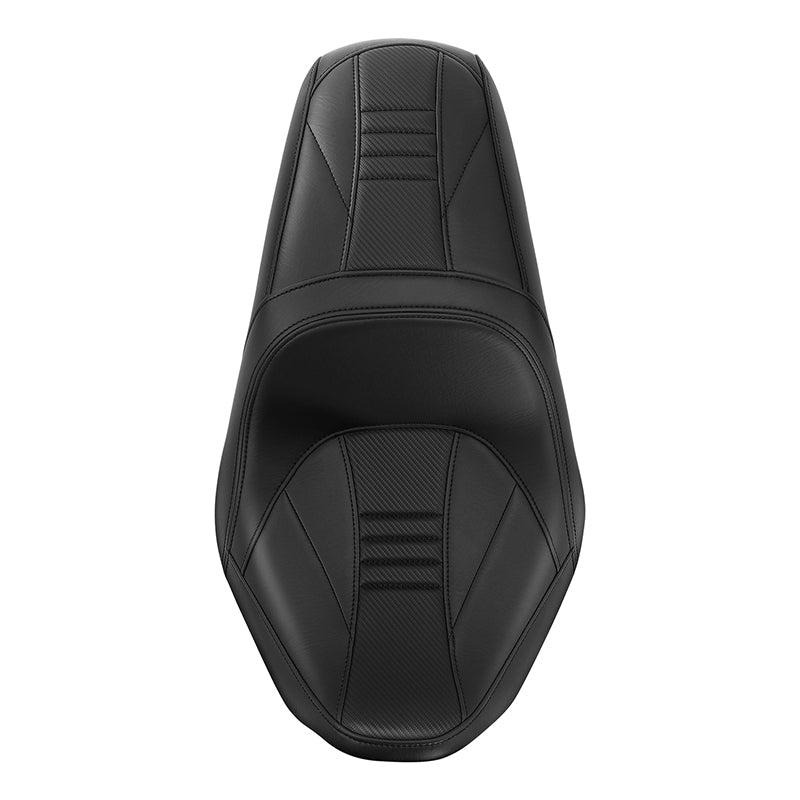 C.C. RIDER Touring Seat One Piece 2 Up Seat Driver Passenger Seat Black Carbon Fiber Stitching For Street Glide Road Glide, 2023-2025