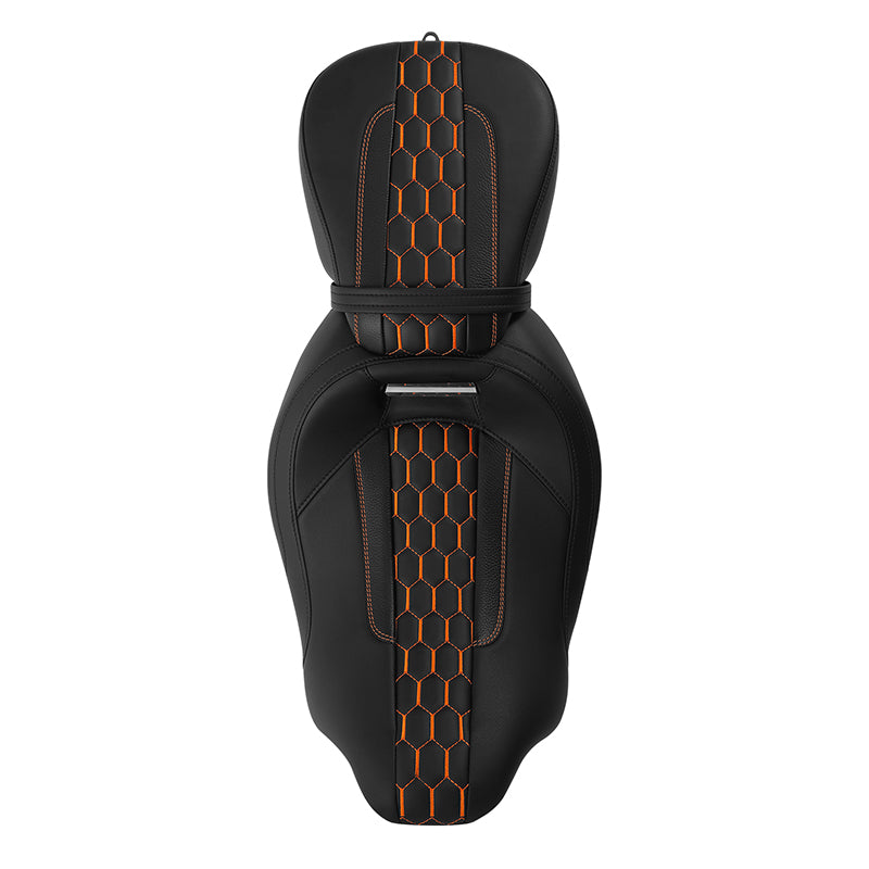 C.C. RIDER Touring Seat Two Piece 2 Up Seat Low Profile Driver Passenger Seat Honeycomb Design For Road Glide Street Glide Road King, 2009-2023