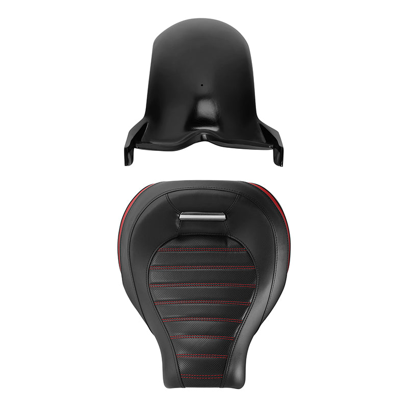 C.C.RIDER Custom Short Oval Rear Fender With Red Stitching Solo Seat in Black Gelcoat Finish For Harley Softail Breakout FXBR FXBRS, 2018-2023