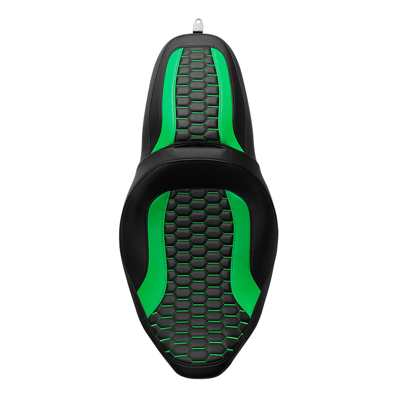 C.C. RIDER Touring Seat 2 up Seat Driver Passenger Seat For Harley Touring Street Glide Road Glide Electra Glide Green Honeycomb, 2008-2023