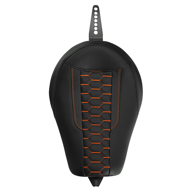 C.C.RIDER Sportster Seat Front Solo Seat Driver Rider Cushion Orange Honeycomb Stitching, 2010-2023 XL models
