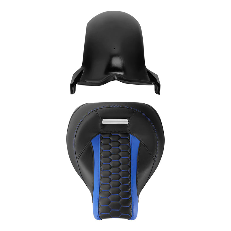 C.C.RIDER Custom Short Oval Rear Fender With Blue Honeycomb Solo Seat in Black Gelcoat Finish For Harley Softail Breakout FXBR FXBRS, 2018-2023