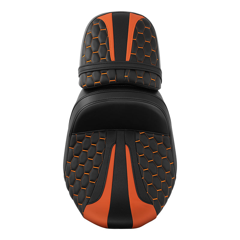 C.C. RIDER Touring Seat Two Piece 2 Up Seat Driver Solo Seat Passenger Seat Honeycomb Stitching For CVO Street Glide CVO Road Glide, 2023-2025