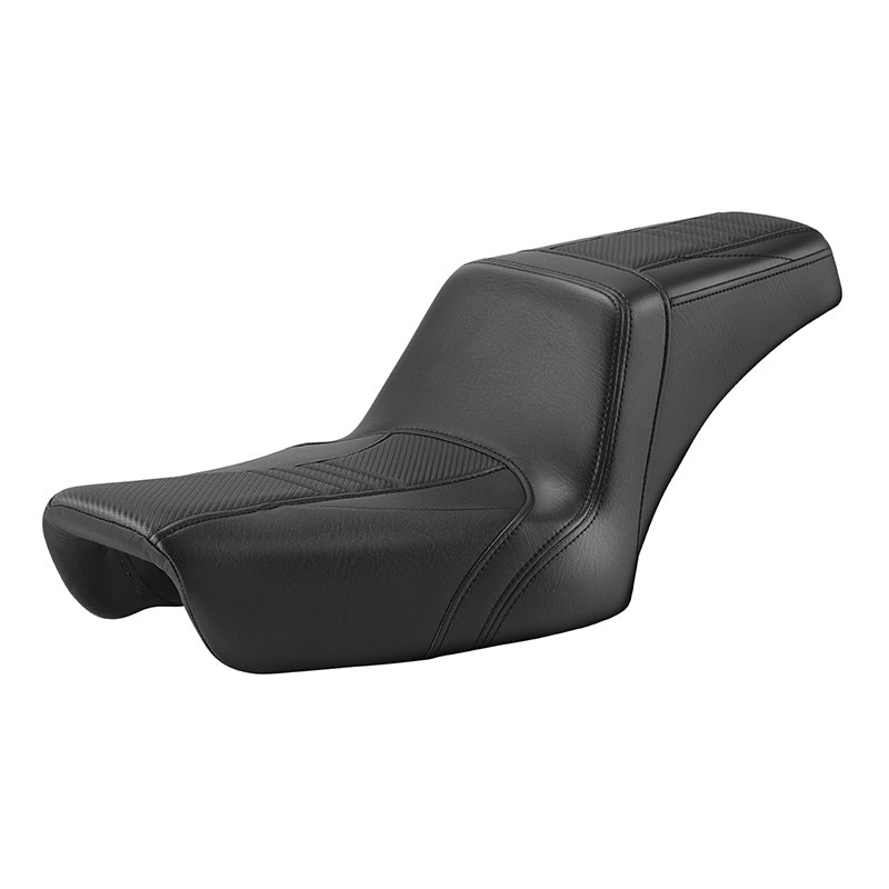 C.C. RIDER Dyna Step Up Seat 2 Up Seat Black Carbon Fiber Stitching For Dyna Wide Glide Super Glide, 1996-2003