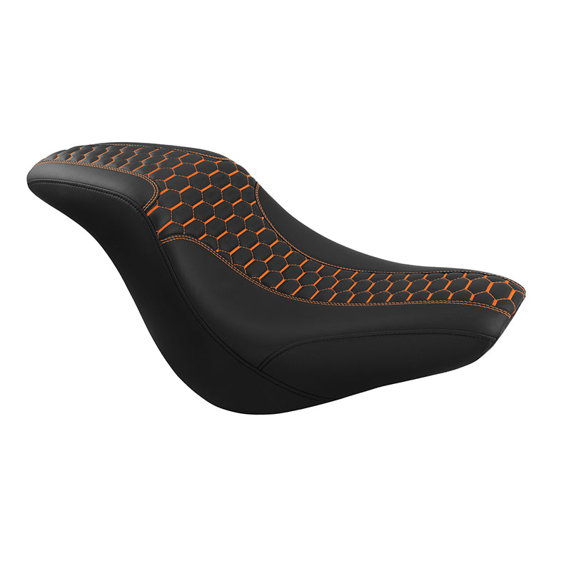 C.C. RIDER Softail Seat Low Rider S Low Rider ST Driver Passenger Seat Black Orange Honeycomb Stitching Fit For Low Rider FXLR FXLRS FXLRST 2018-2025