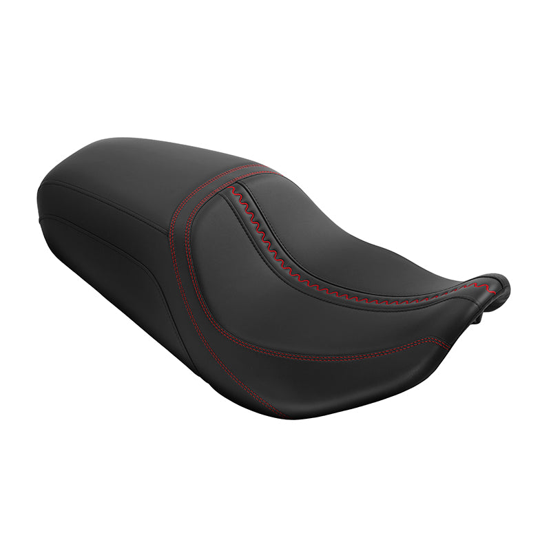 C.C. RIDER Touring Seat One Piece 2 Up Seat Driver Passenger Seat Black Red Stitching For Street Glide Road Glide, 2023-2025