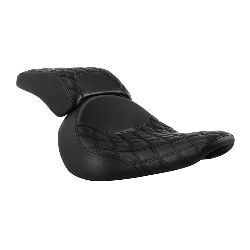 C.C. RIDER Softail Seat Two Piece 2 Up Seat Low Profile Driver Solo Seat Passenger Seat Black Lattice For Harley Softail Fat Boy Cross Bones, 2007-2017