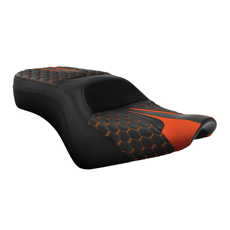 C.C. Rider BMW R18B R18 Transcontinental One Piece Seat Rider Passenger Seat Pillion Cushion Orange Honeycomb Stitching, 2020-2024