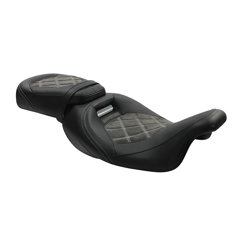 C.C. RIDER  Touring Seat Two Piece 2 Up Seat Low Profile Driver Passenger Seat Lattice Alcatara Leather For Road Glide Street Glide Road King, 2009-2023