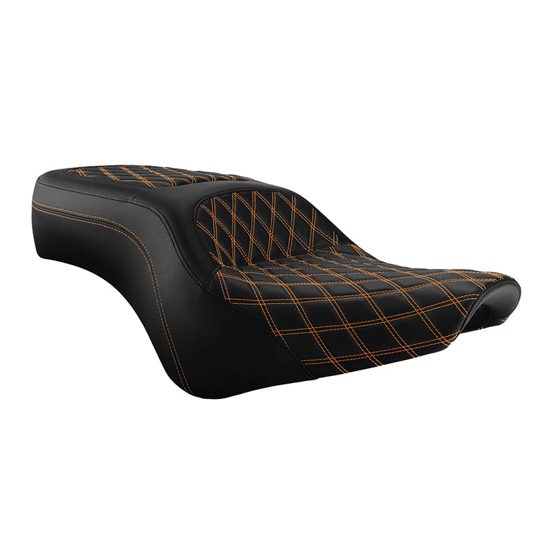 C.C. Rider BMW R18B R18 Transcontinental One Piece Seat Rider Passenger Seat Pillion Cushion Orange Lattice Stitching, 2020-2024
