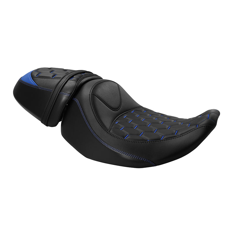 C.C. RIDER Touring Seat Two Piece 2 Up Seat Driver Solo Seat Passenger Seat Blue Honeycomb Stitching For CVO Street Glide CVO Road Glide, 2023-2025