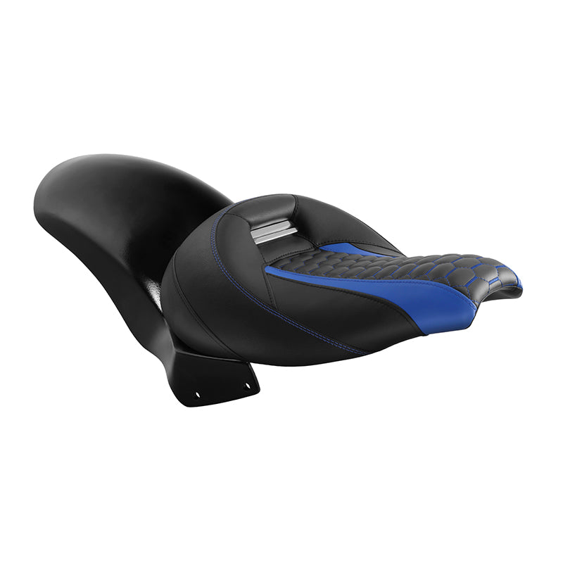 C.C.RIDER Custom Short Oval Rear Fender With Blue Honeycomb Solo Seat in Black Gelcoat Finish For Harley Softail Breakout FXBR FXBRS, 2018-2023