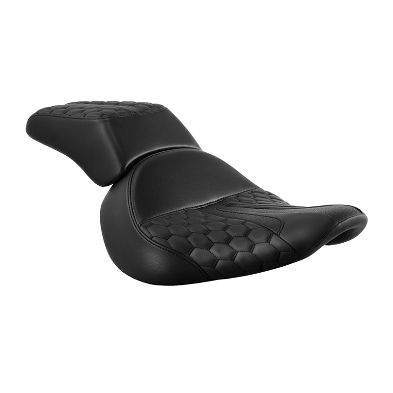 C.C. RIDER Softail Seat Two Piece 2 Up Seat Low Profile Driver Solo Seat Passenger Seat Honeycomb For Harley Softail Fat Boy Cross Bones, 2007-2017