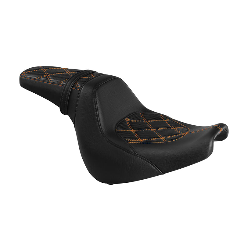 C.C. RIDER Softail Seat Driver And Passenger Seat Chopper Seat Orange Lattice Sitiching Fit Fat Bob 114 FXFB 2018-2023