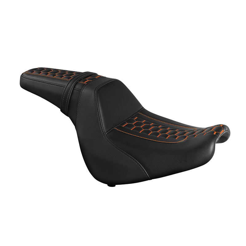 C.C. RIDER Softail Seat Driver And Passenger Seat Chopper Seat Orange Honeycomb Sitiching Fit Fat Bob 114 FXFB 2018-2023