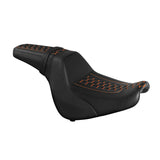 C.C. RIDER Softail Seat Driver And Passenger Seat Chopper Seat Orange Honeycomb Sitiching Fit Fat Bob 114 FXFB 2018-2023