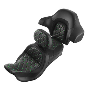 C.C. RIDER Touring Seat Driver Passenger Seat With Backrest For Harley CVO Road Glide Electra Glide Street Glide Road King, Black Green, 2014-2023
