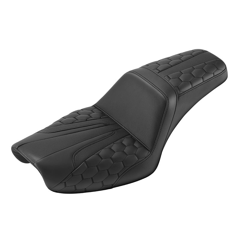C.C. RIDER Dyna Step Up Seat 2 Up Seat Black Honeycomb Stitching For Dyna Wide Glide Super Glide, 1996-2003