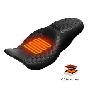 Heated Seat C.C. RIDER Touring Seat 2 up Seat Driver Passenger Seat For Harley Touring Street Glide Road Glide Electra Glide Honeycomb Stitiching, 2008-2023