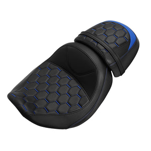 C.C. RIDER Touring Seat Two Piece 2 Up Seat Driver Solo Seat Passenger Seat Blue Honeycomb Stitching For CVO Street Glide CVO Road Glide, 2023-2025