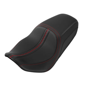 C.C. RIDER Touring Seat One Piece 2 Up Seat Driver Passenger Seat Black Red Stitching For Street Glide Road Glide, 2023-2025