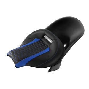 C.C.RIDER Custom Short Oval Rear Fender With Blue Honeycomb Solo Seat in Black Gelcoat Finish For Harley Softail Breakout FXBR FXBRS, 2018-2023